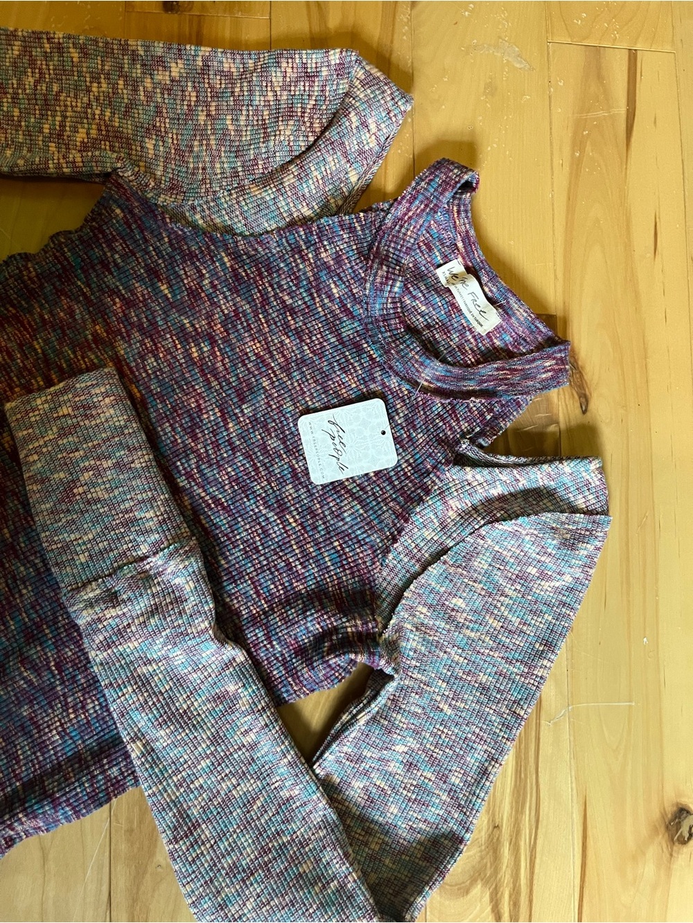 Free people Multicolor Speckled Cold-Shoulder Crewneck Sweater